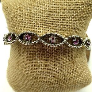 Silver-tone Amethyst Crystal Bangle Bracelet